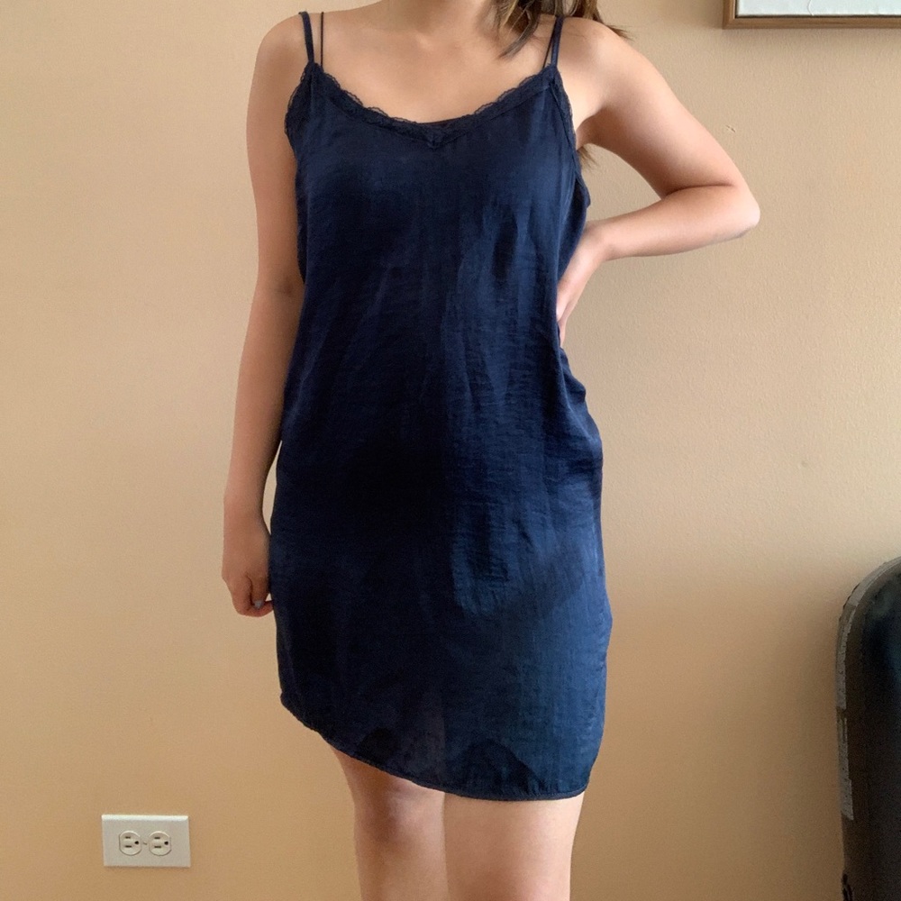 silk navy blue shift dress